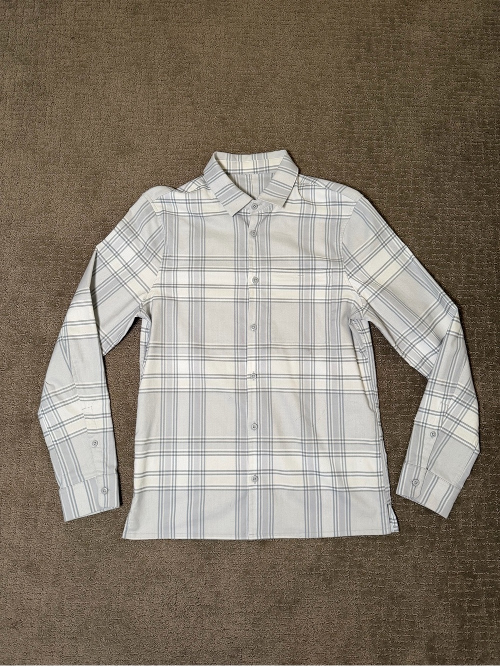 Lululemon Mens Mason Peak Flannel Gray and White Plaid Size Small